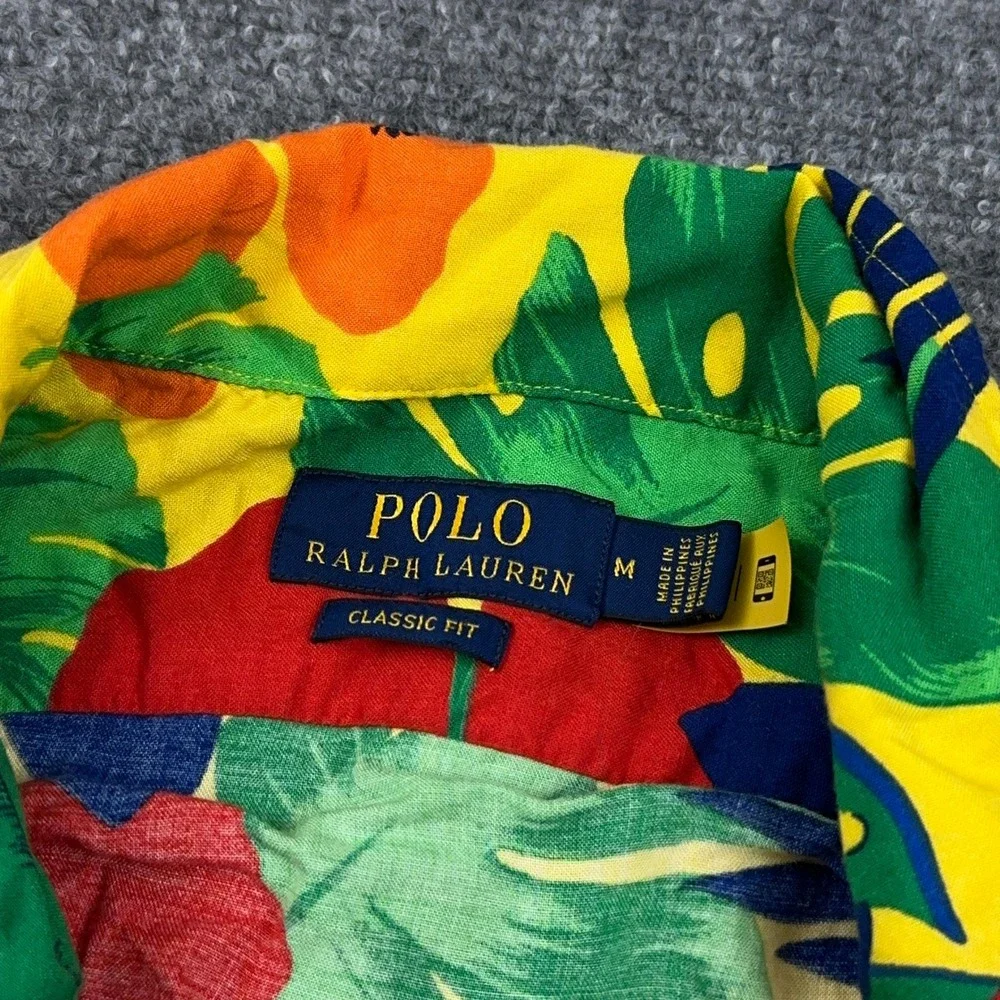 Polo Ralph Lauren Shirt Men's M Floral Tropical Hawaiian Viscose Camp Collar